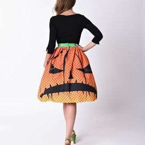 Unique vintage double faced pumpkin halloween skir